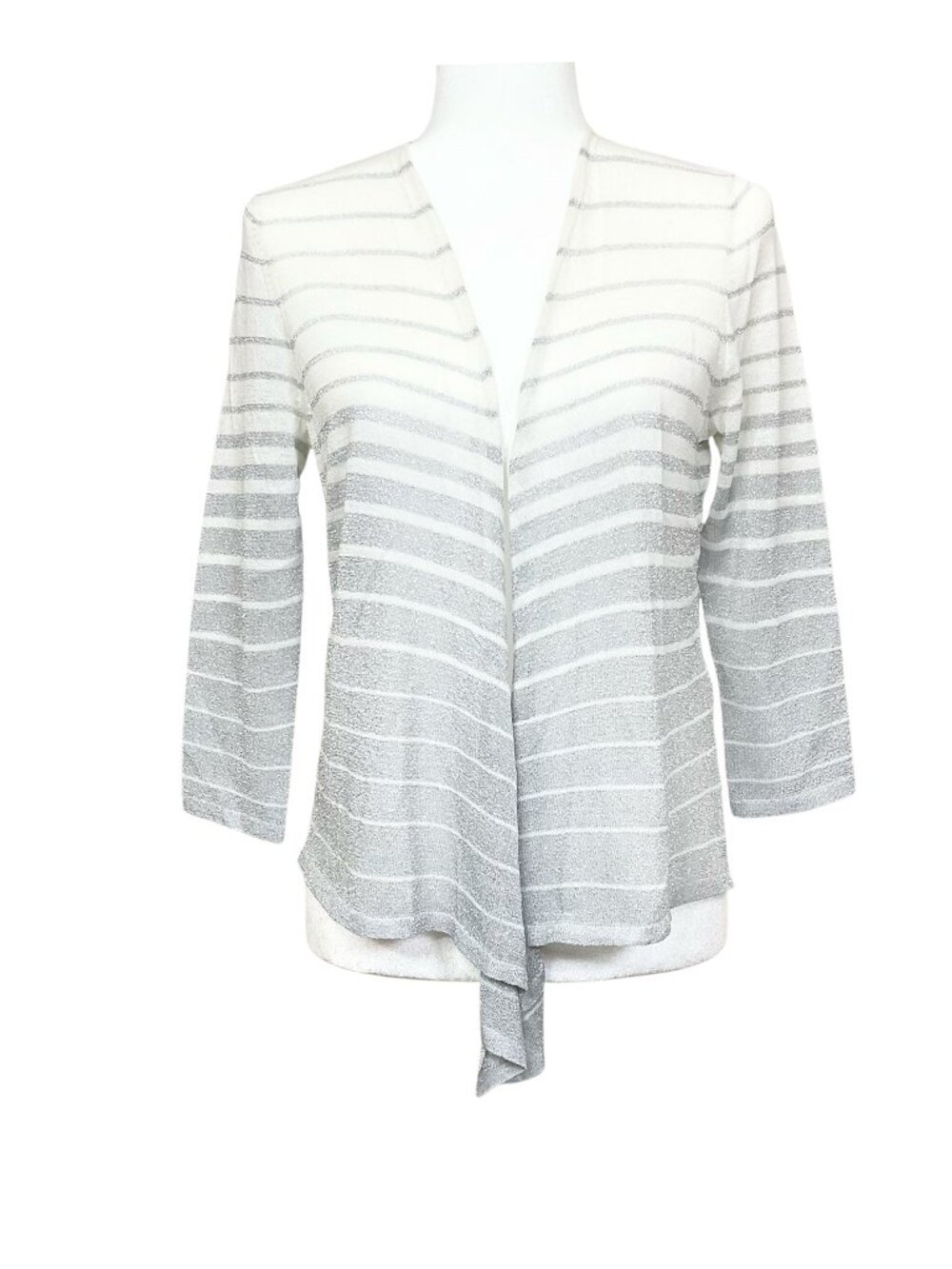 Chico’s Cori Shimmer Stripe Cardigan 3/4 Sleeve Size Small